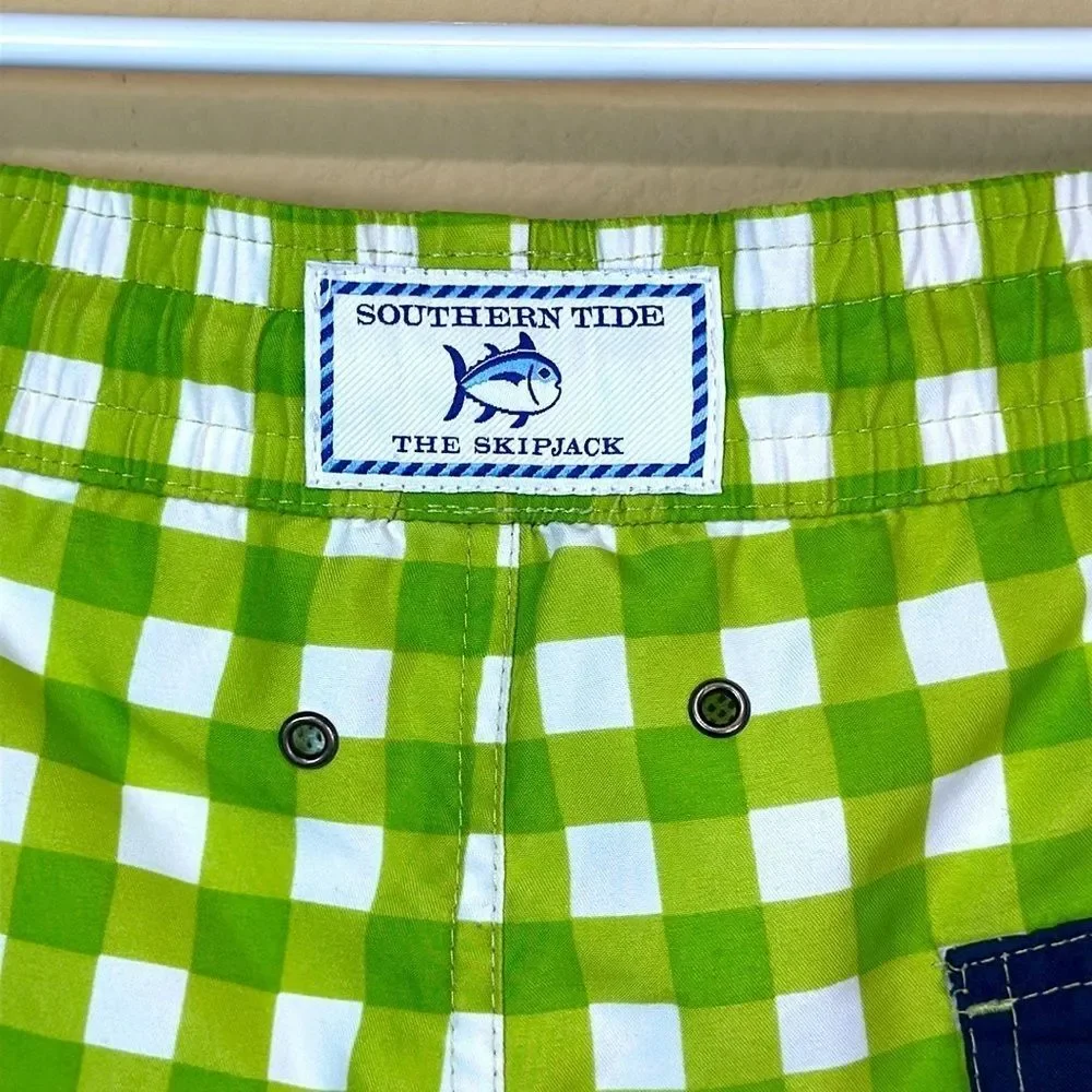 Southern Tide Green Gingham Swim Trunks Checks Size S Coastal Resort Vacation